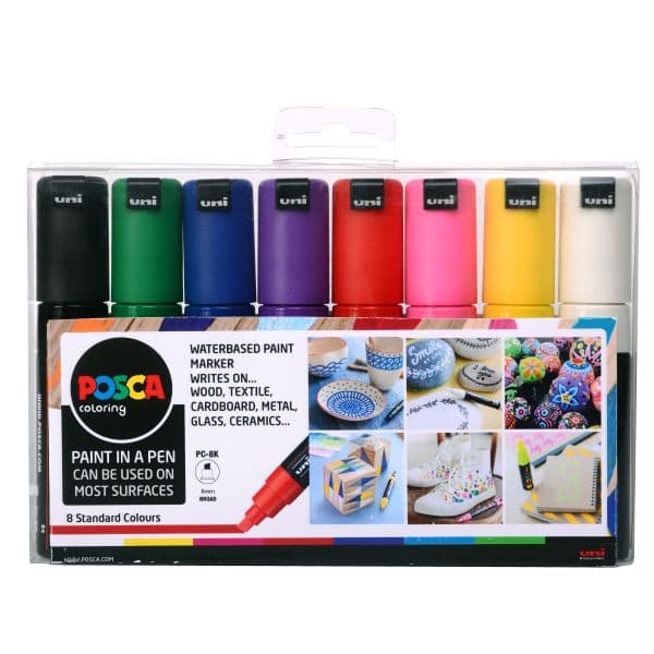 PC-8K POSCA BROAD CHISEL TIP WLT 8 STANDARD COLOURS
