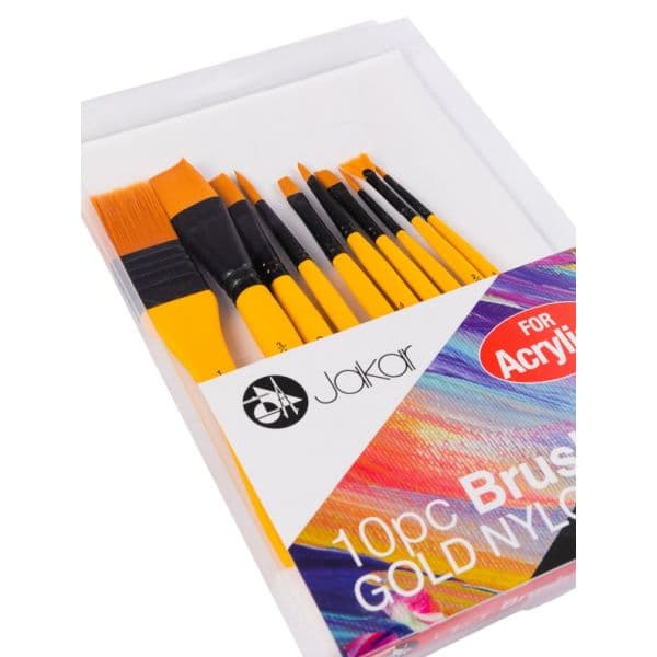 BRUSH SET GOLD NYLON HAIR FOR ACRYLICS BOX 10