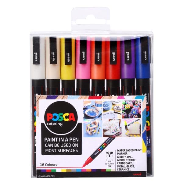 POSCA PC-3M SET 16 COLOURS FINE BULLET TIP