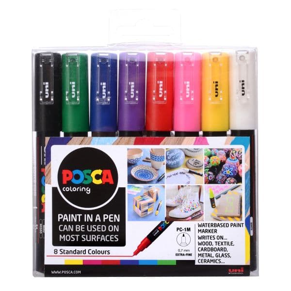 POSCA PC-1M WLT 8 STANDARD COLOURS EXTRA-FINE BULLET TIP