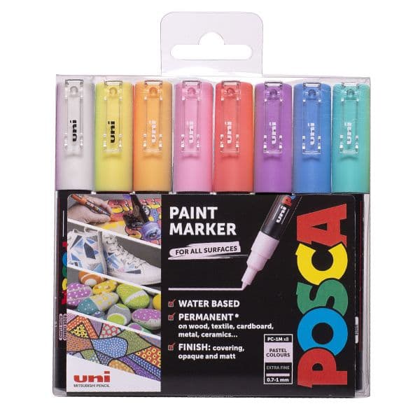 POSCA PC-1M WLT 8 PASTEL COLOURS EXTRA-FINE BULLET TIP