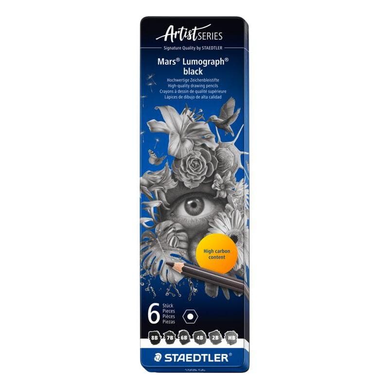 Mars Lumograph Black Pencil 100B - Tin Of 6 In Asstd. Degrees