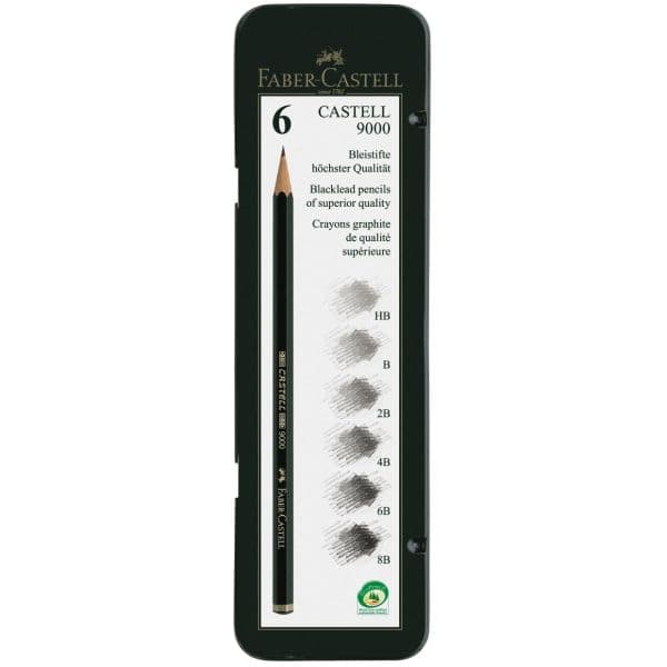 CASTELL 9000 GRAPHITE PENCIL TIN OF 6