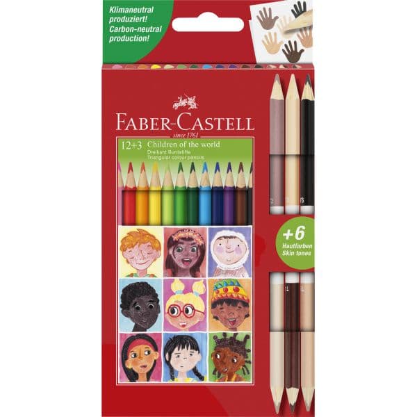 Triangular Colour Pencil Set of 12+3 Bicolour Skin Tones