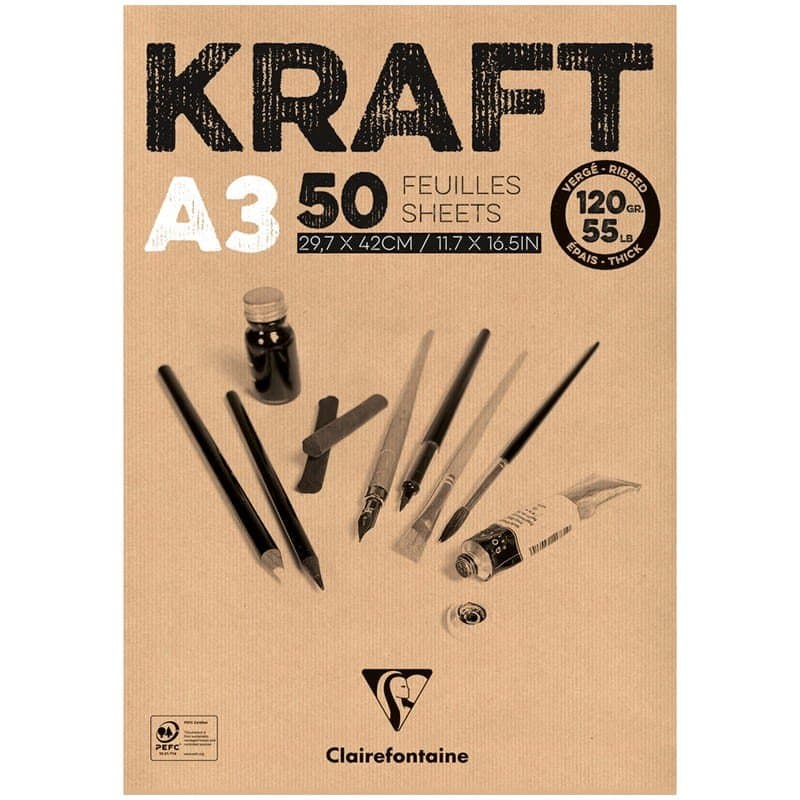 Brown laid kraft 120g A3 50sh pad - Light brown
