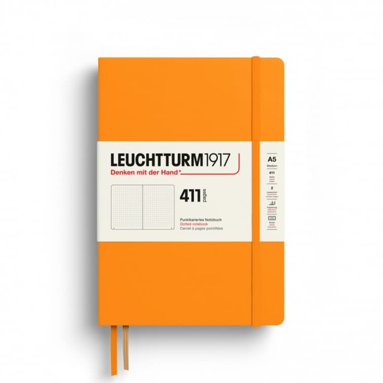 Notebook Medium (A5), Hardcover, 411 numbered pages, Rising Sun, Dotted