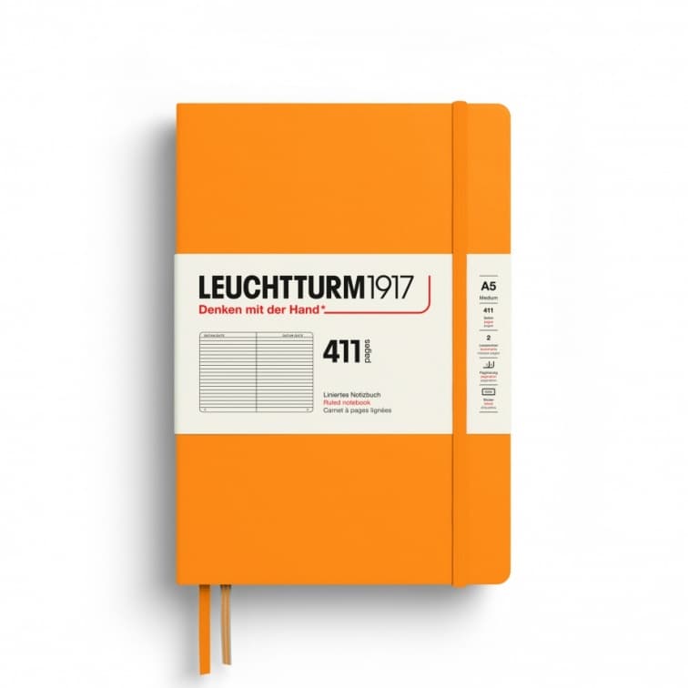 Notebook Medium (A5), Hardcover, 411 numbered pages, Rising Sun, Ruled