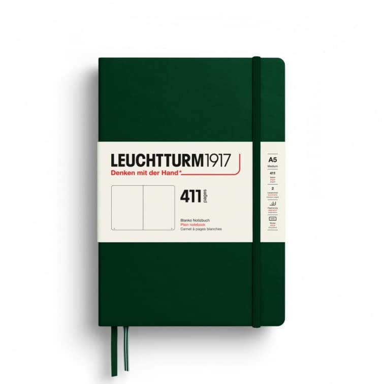 Notebook Medium (A5), Hardcover, 411 numbered pages, Forest Green, Plain