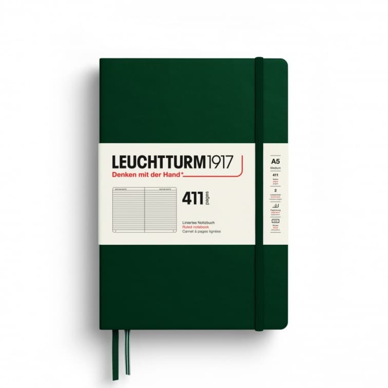 Notebook Medium (A5), Hardcover, 411 numbered pages, Forest Green, Ruled