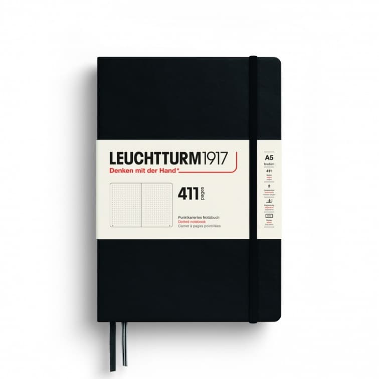 Notebook Medium (A5), Hardcover, 411 numbered pages, Black, Dotted