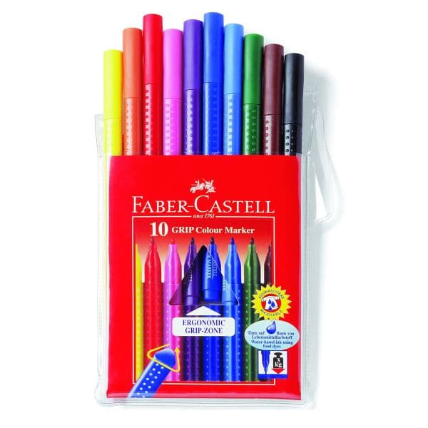 GRIP FIBRE FELT TIP COLOUR MARKERS WALLET OF 10