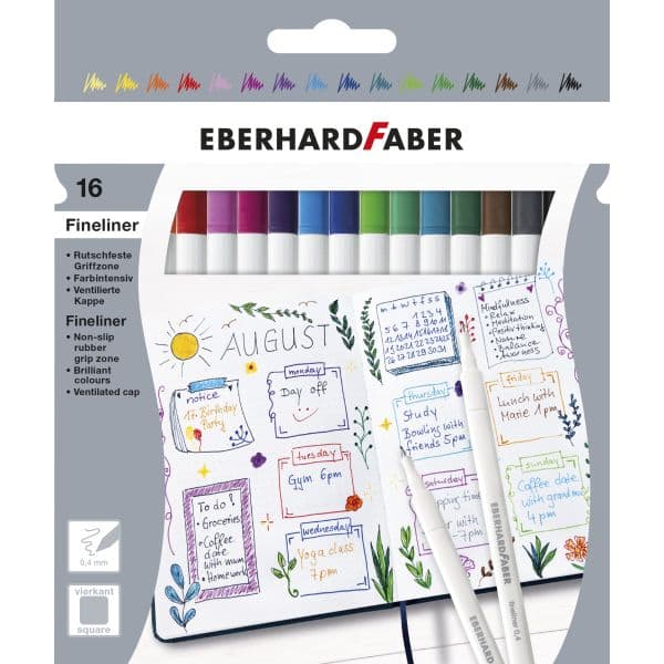 Fineliner pens, set of 16