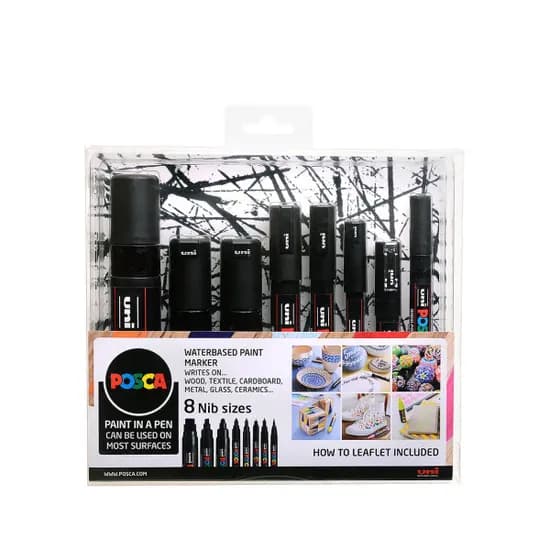 Posca Assorted Nib Sizes Black Pens Set Of 8