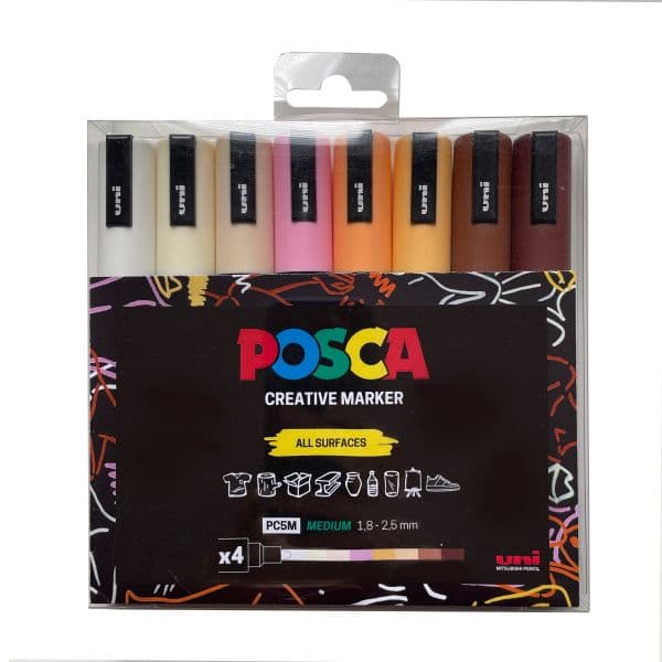 POSCA PC-5M MEDIUM BULLET TIP WLT 8 NEUTRALS