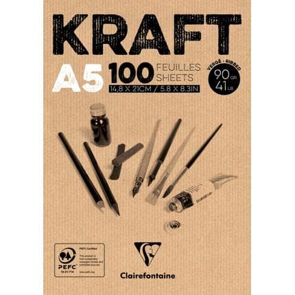 Clairefontaine Brown Textured Kraft Glued Pad, A5, 100 Sheets, 90g