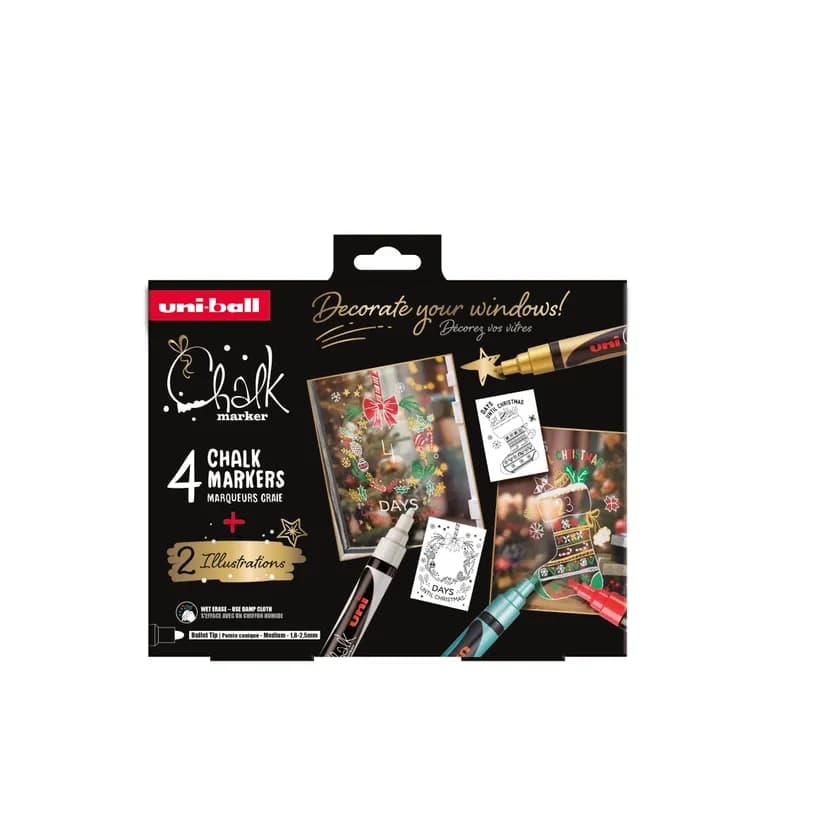 UNIBALL Chalk Markers 4 Piece Set - Traditional Christmas