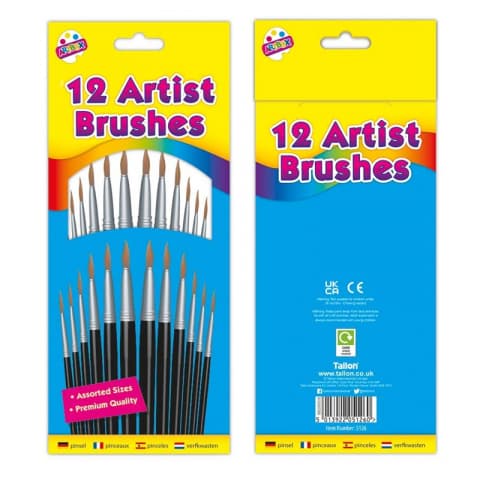 Artbox 12 Watercolour Brushes, Assorted sizes.