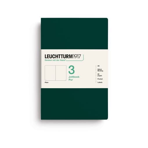 Jottbook pur (A5), 80 numbered pages, plain, Forest Green, pack of 3