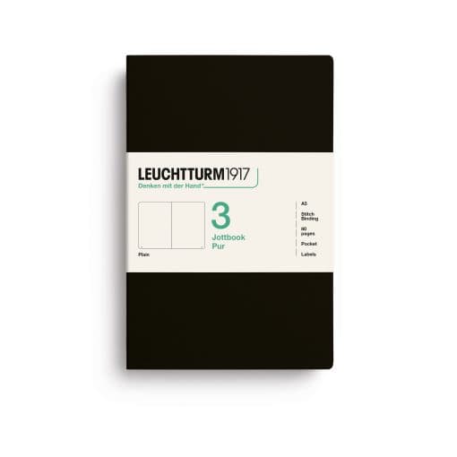 Jottbook pur (A5), 80 numbered pages, plain, Black, pack of 3