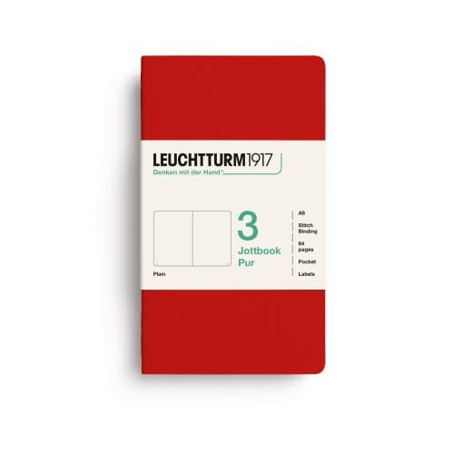 Jottbook pur (A6), 64 numbered pages, plain, Cherry, pack of 3