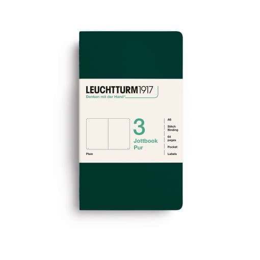 Jottbook pur (A6), 64 numbered pages, plain, Forest Green, pack of 3
