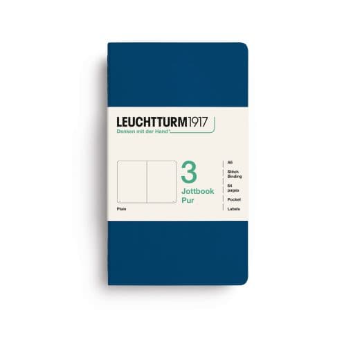 Jottbook pur (A6), 64 numbered pages, plain, Indigo, pack of 3