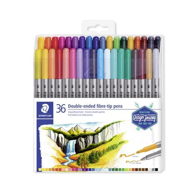 Design Journey Double Ended Fibre-Tip Pen 3200 - Box Of 36 In Asstd. Colours