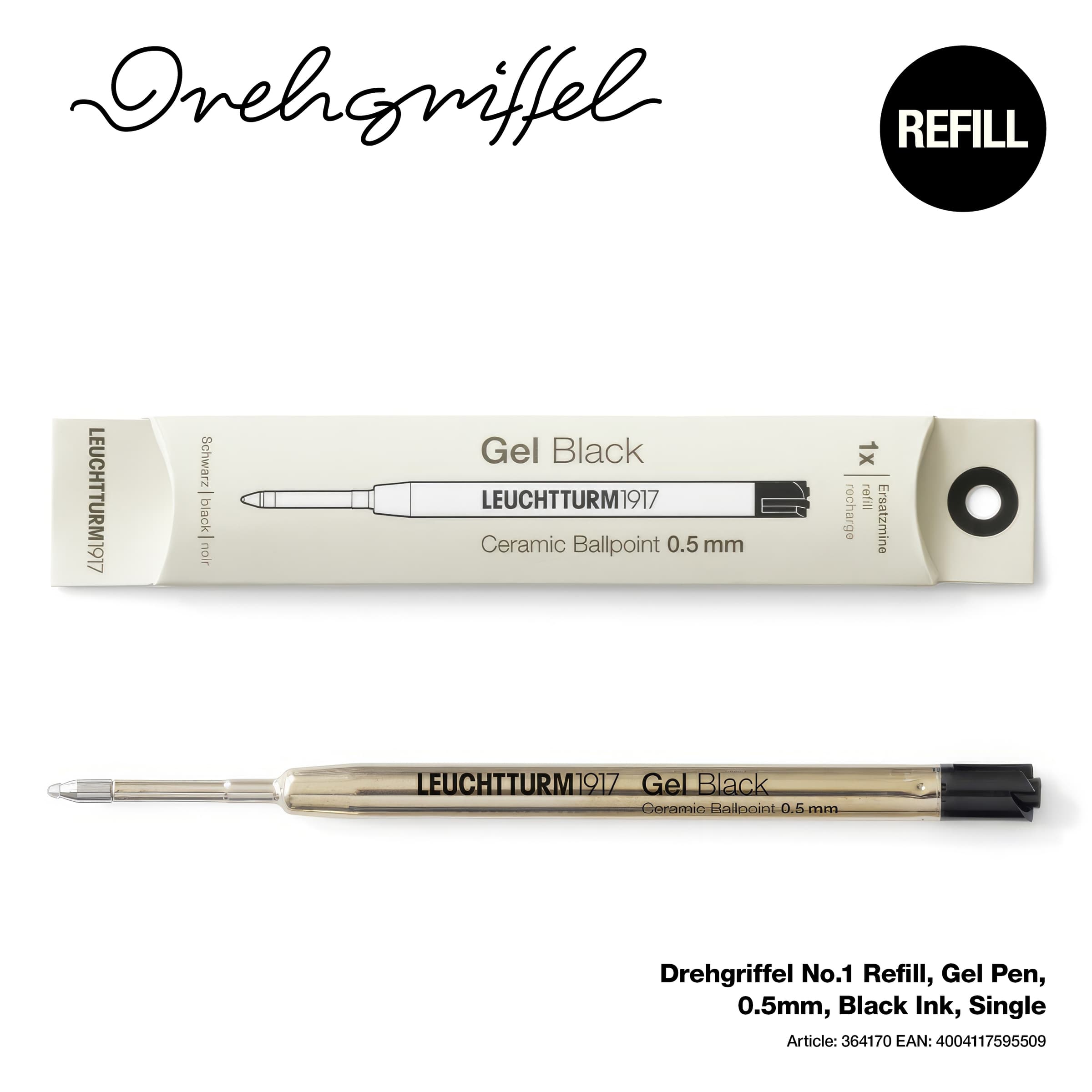 Drehgriffel No.1, Refill, Gel Pen, 0.5mm, Black Ink, Single