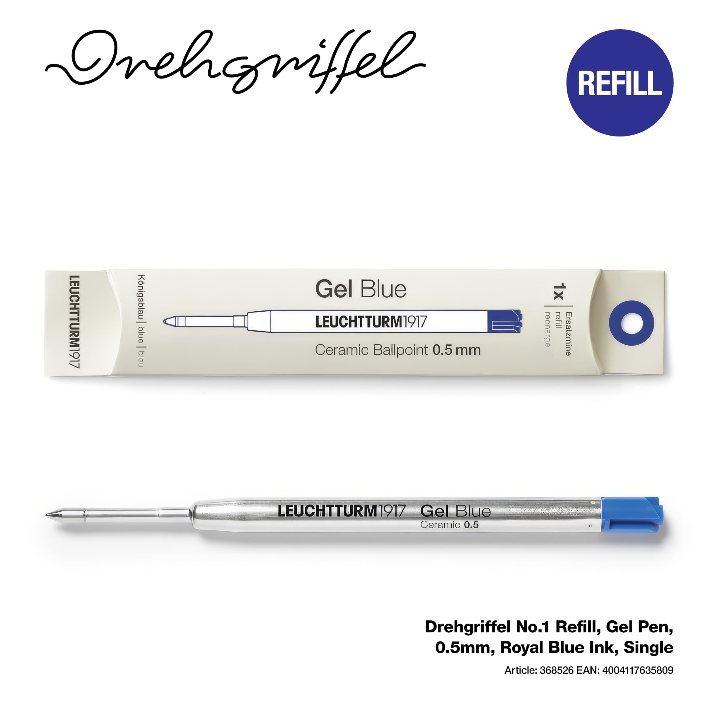 Drehgriffel No.1, Refill, Gel Pen, 0.5mm, Royal Blue Ink, Single