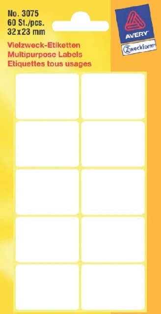 Etiket Az 3075 32x23mm Wit 60stuks
