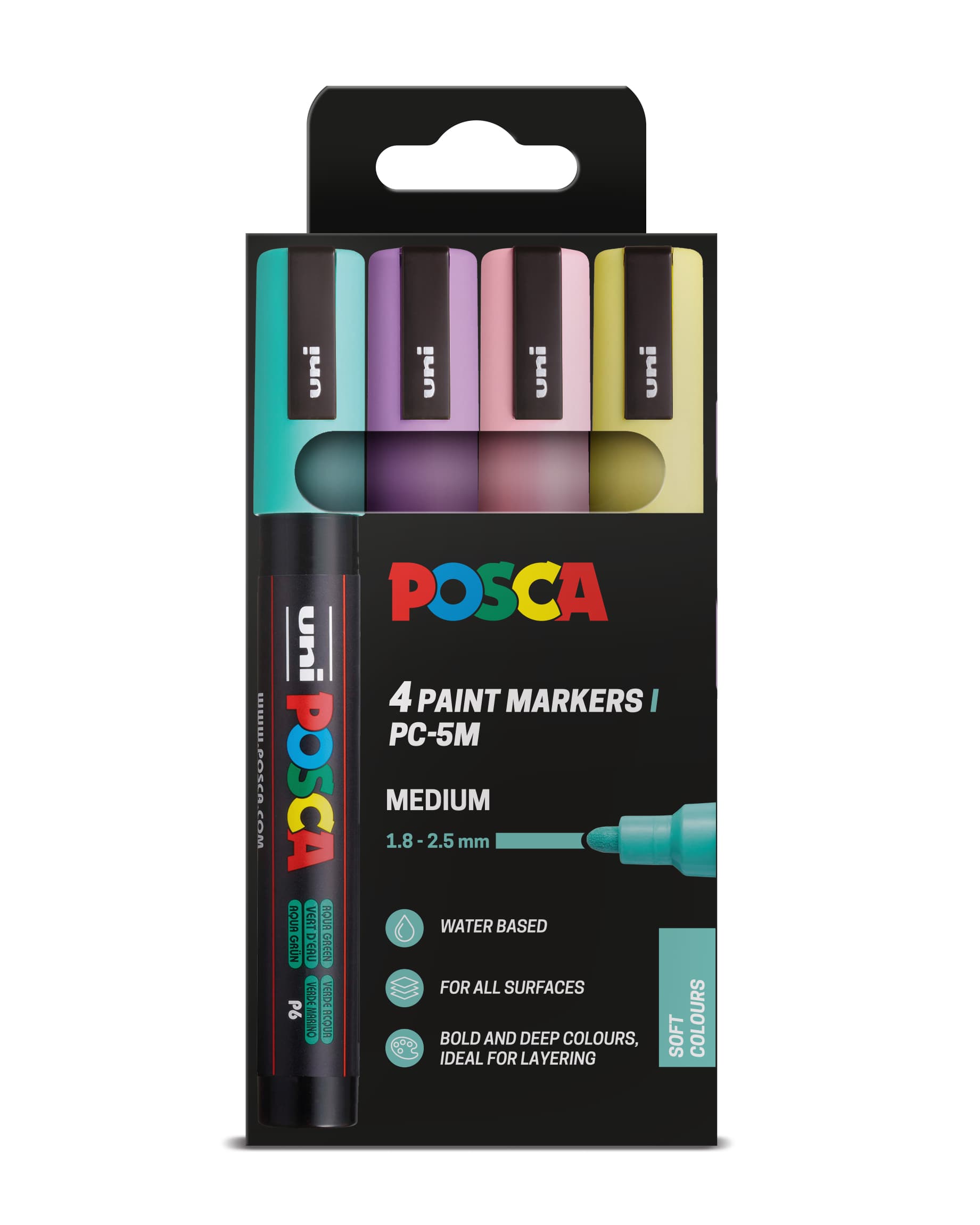 POSCA PC-5M MEDIUM BULLET TIP 4PC SOFT COLOURS